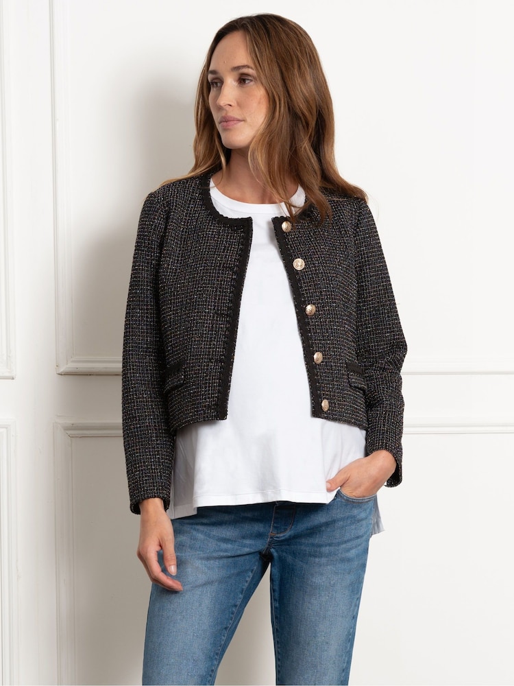 Seraphine Maternity Cropped Tweed Black Jacket - Image 1 of 5