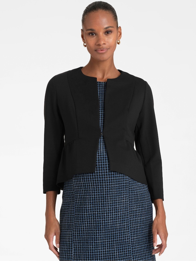 Seraphine Maternity Cropped Peplum Ponte Roma Black Jacket - Image 1 of 7