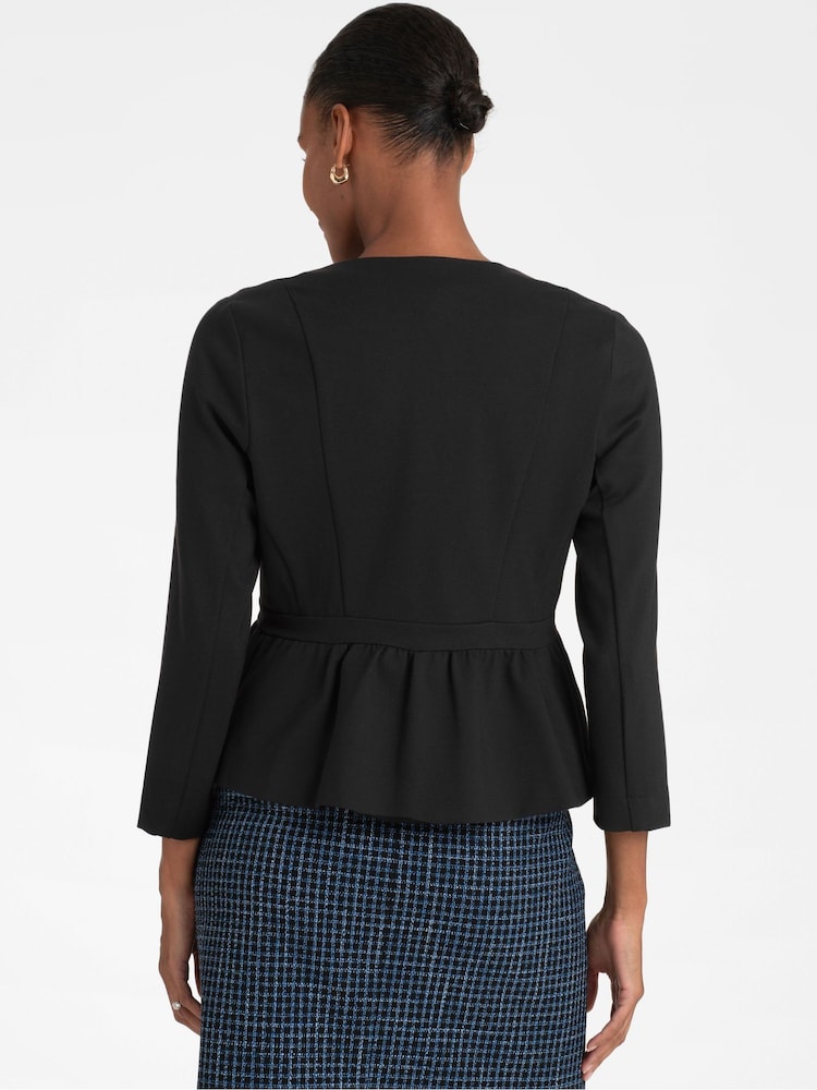 Seraphine Maternity Cropped Peplum Ponte Roma Black Jacket - Image 2 of 7