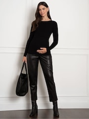 Seraphine Maternity Leather Look Straight Leg Black Trousers - Image 4 of 4