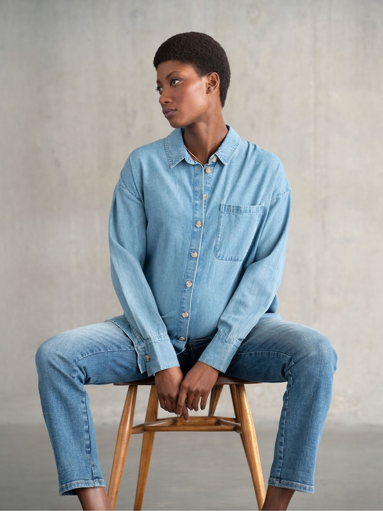 Seraphine Maternity Blue Denim 100% Cotton Shirt - Image 1 of 5 Seraphine Maternity Blue Denim 100% Cotton Shirt - Image 1 of 5