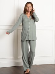Seraphine Green Maternity Piped Shirt Pyjamas Set - Image 2 of 5