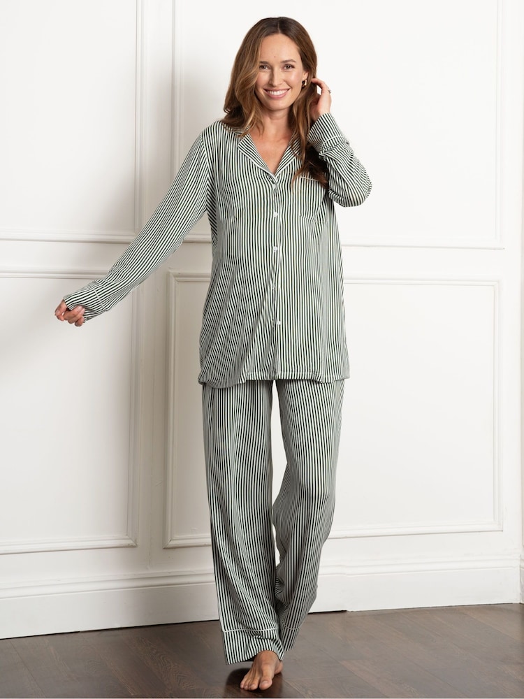 Seraphine Green Maternity Piped Shirt Pyjamas Set - Image 2 of 5