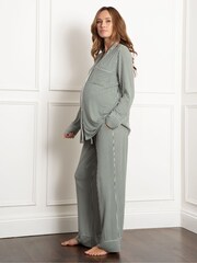 Seraphine Green Maternity Piped Shirt Pyjamas Set - Image 3 of 5