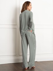 Seraphine Green Maternity Piped Shirt Pyjamas Set - Image 4 of 5