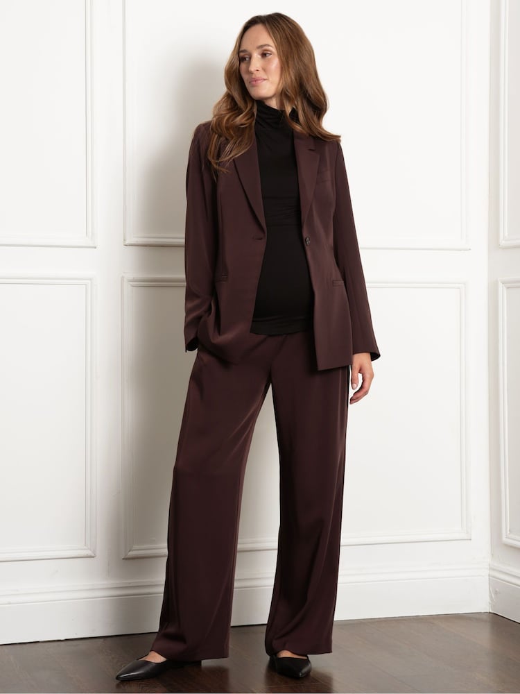 Seraphine Maternity Wide Leg Brown Trousers - Image 1 of 5