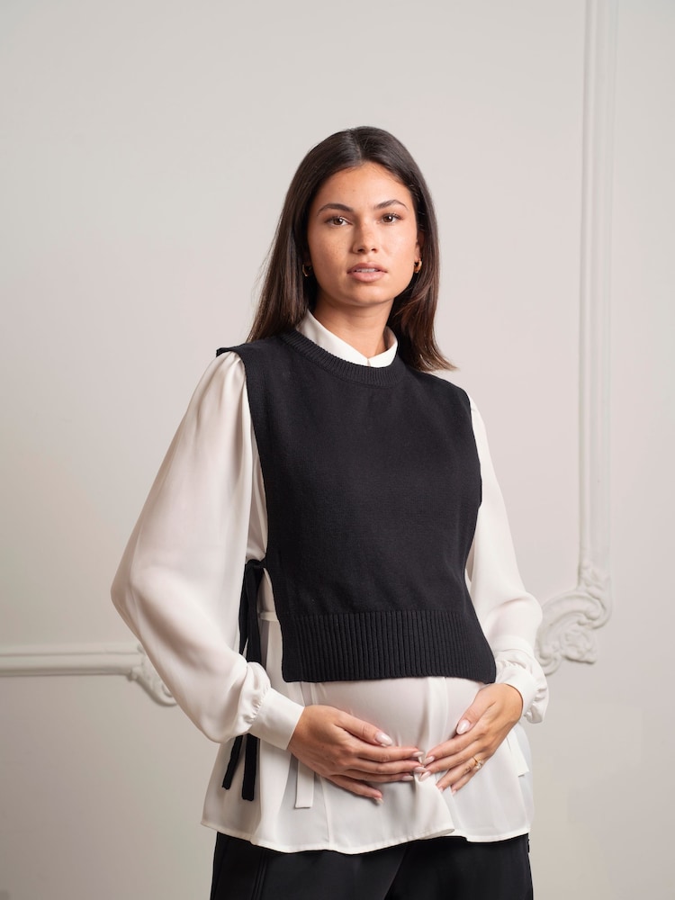 Seraphine Maternity Knit Tabbard Side Black Tie - Image 1 of 6