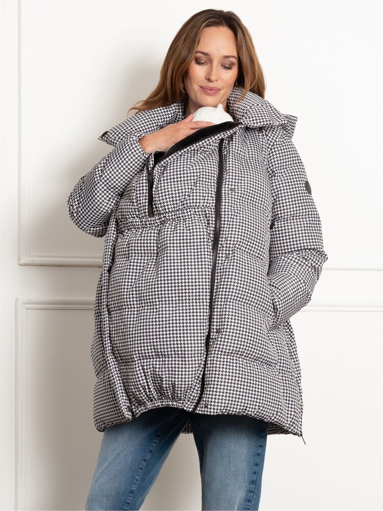 Seraphine Maternity Houndstooth Belted Puffer Black Jacket - Image 1 of 5 Seraphine Maternity Houndstooth Belted Puffer Black Jacket - Image 1 of 5
