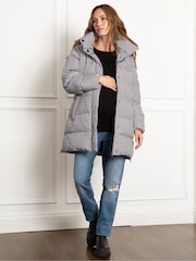 Seraphine Maternity Houndstooth Belted Puffer Black Jacket - Image 2 of 5