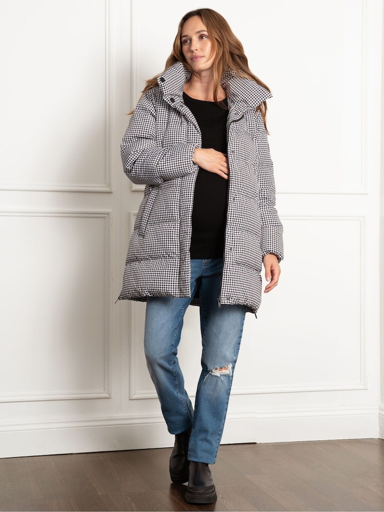 Seraphine Maternity Houndstooth Belted Puffer Black Jacket - Image 2 of 5 Seraphine Maternity Houndstooth Belted Puffer Black Jacket - Image 2 of 5