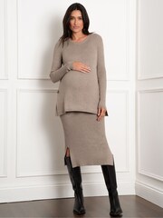 Seraphine Cream Rib Knit Co-Ord Maternity Skirt - Image 1 of 4