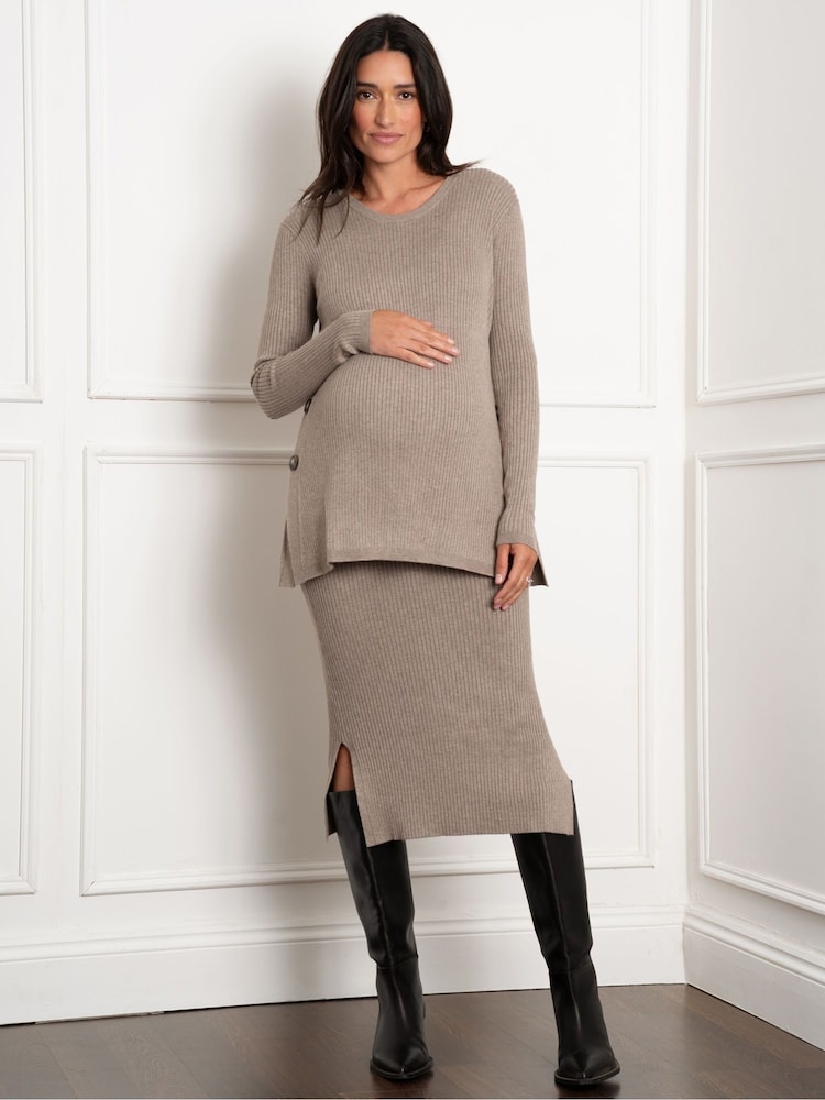 Seraphine Cream Rib Knit Co-Ord Maternity Skirt - Image 1 of 4