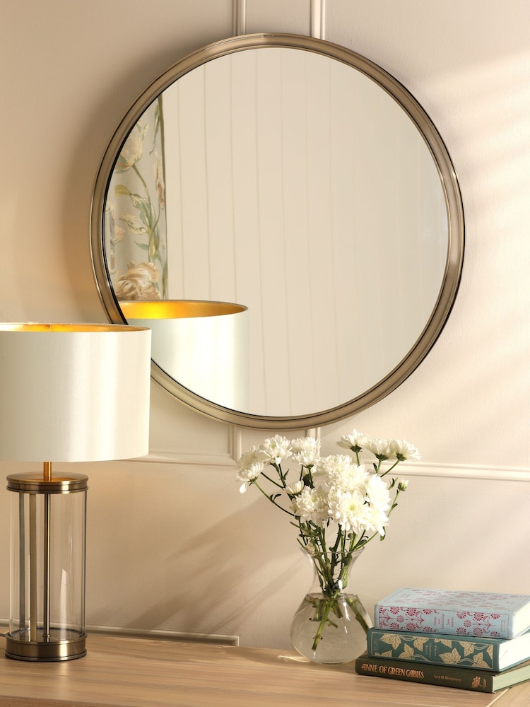 Laura Ashley Antique Brass Harrington Polished Nickel Mirror - Image 1 of 3