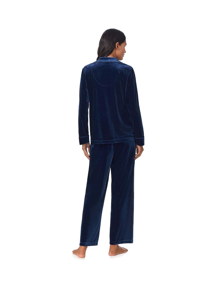 Lauren Ralph Lauren Blue Velvet Notch Collar Pyjamas - Image 2 of 3 Lauren Ralph Lauren Blue Velvet Notch Collar Pyjamas - Image 2 of 3