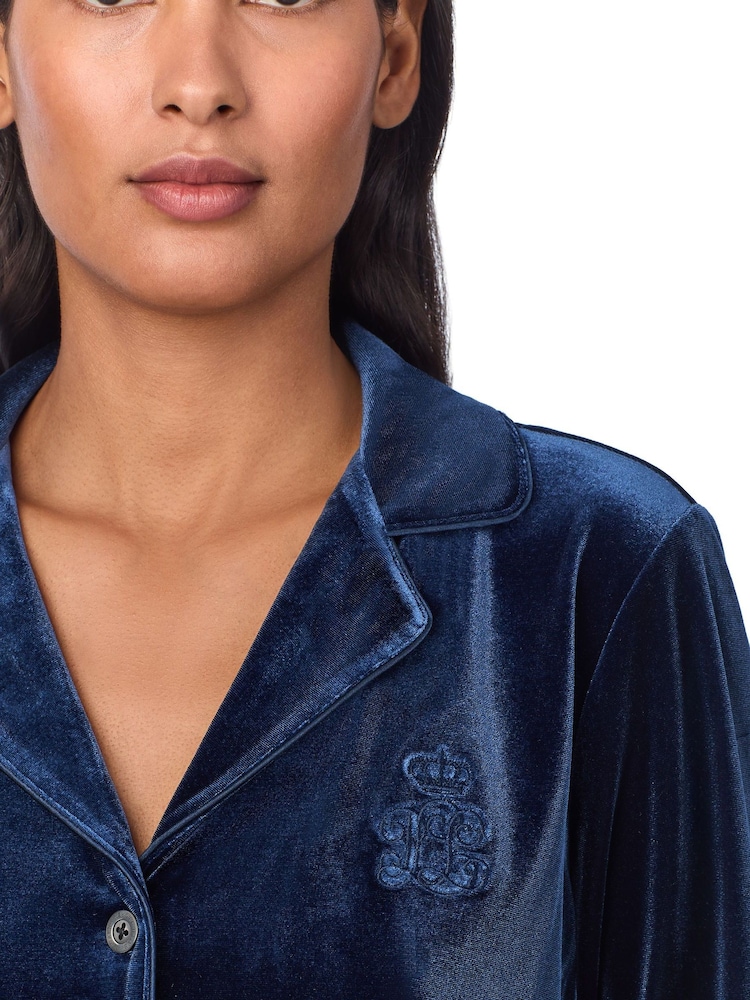 Lauren Ralph Lauren Blue Velvet Notch Collar Pyjamas - Image 3 of 3