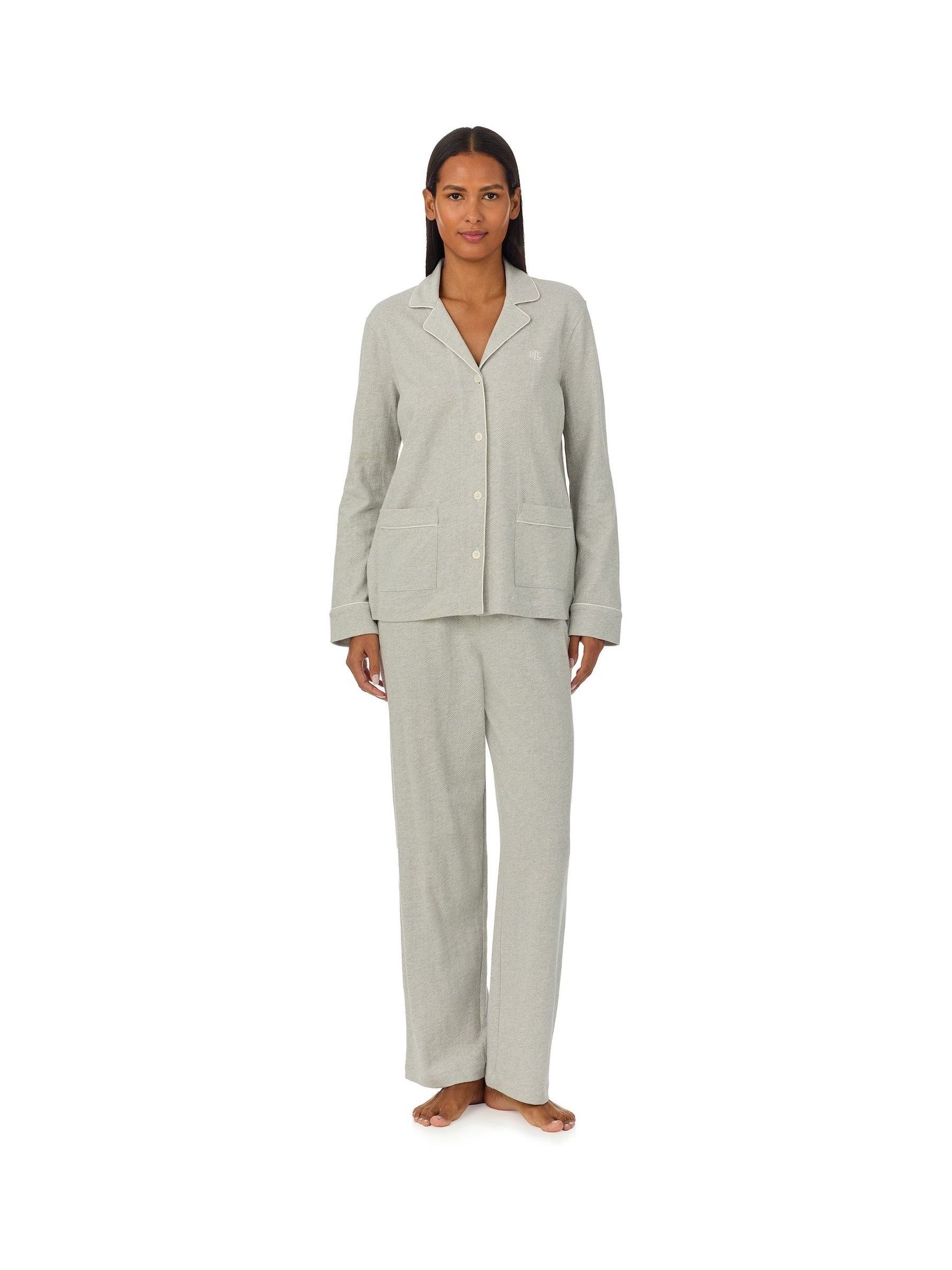 Buy Lauren Ralph Lauren Grey Herringbone Knit Notch Collar 100 Cotton Pyjamas from Next Turkey