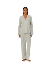 Lauren Ralph Lauren Grey Herringbone Knit Notch Collar 100% Cotton Pyjamas - Image 1 of 3