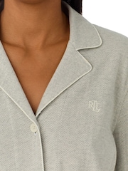 Lauren Ralph Lauren Grey Herringbone Knit Notch Collar 100% Cotton Pyjamas - Image 3 of 3