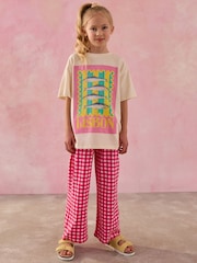 Pink Graphic T-Shirt And Wide Leg Gingham Trousers Set (3-16yrs) - Image 1 of 3