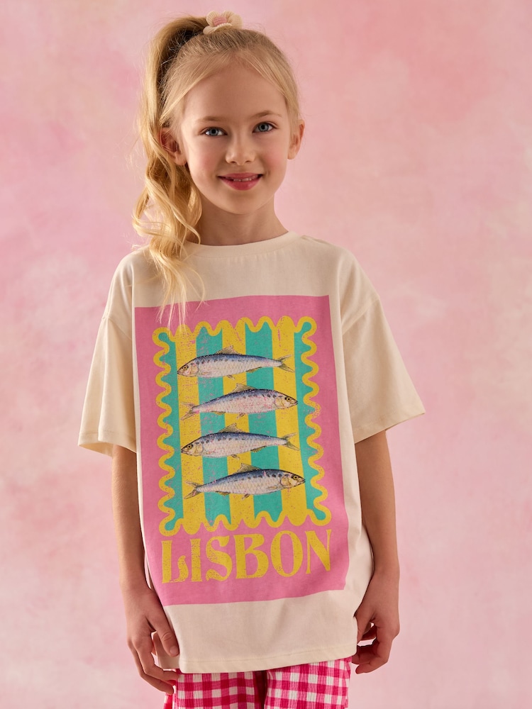 Pink Graphic T-Shirt And Wide Leg Gingham Trousers Set (3-16yrs) - Image 2 of 3