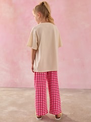 Pink Graphic T-Shirt And Wide Leg Gingham Trousers Set (3-16yrs) - Image 3 of 3