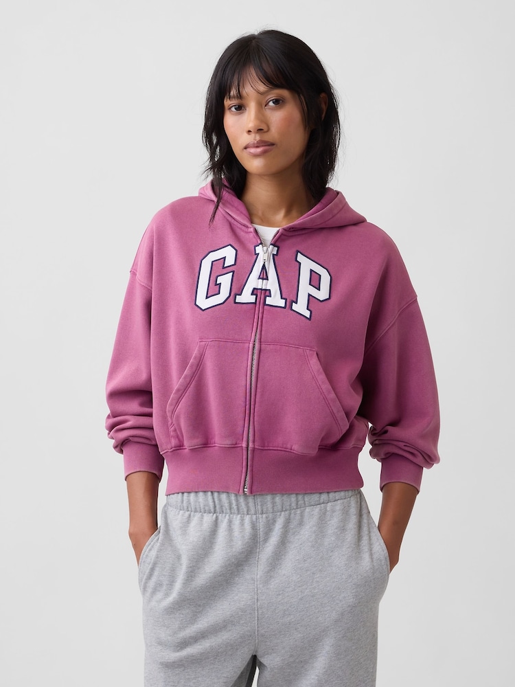 Violeta rozā - Gap Vintage Soft Oversized Logo kapučdžemperis ar rāvējslēdzēju - Attēls 1 no 4