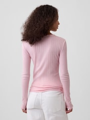Pink - Gap Essential Ribbed Pointelle Long Sleeve T-Shirt - Bild 2 von 5