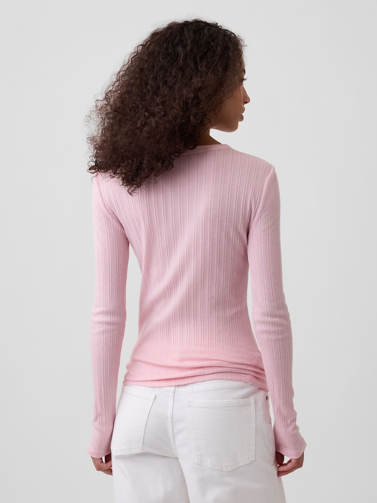 Pink - Gap Essential Ribbed Pointelle Long Sleeve T-Shirt - Bild 2 von 5