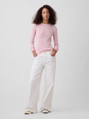 Pink - Gap Essential Ribbed Pointelle Long Sleeve T-Shirt - Bild 3 von 5