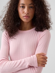 Pink - Gap Essential Ribbed Pointelle Long Sleeve T-Shirt - Bild 4 von 5
