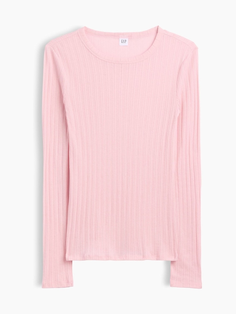 Pink - Gap Essential Ribbed Pointelle Long Sleeve T-Shirt - Bild 5 von 5