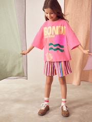 Pink Bondi Stripe 100% Cotton T-Shirt And Shorts Set (3-16yrs) - Image 2 of 10