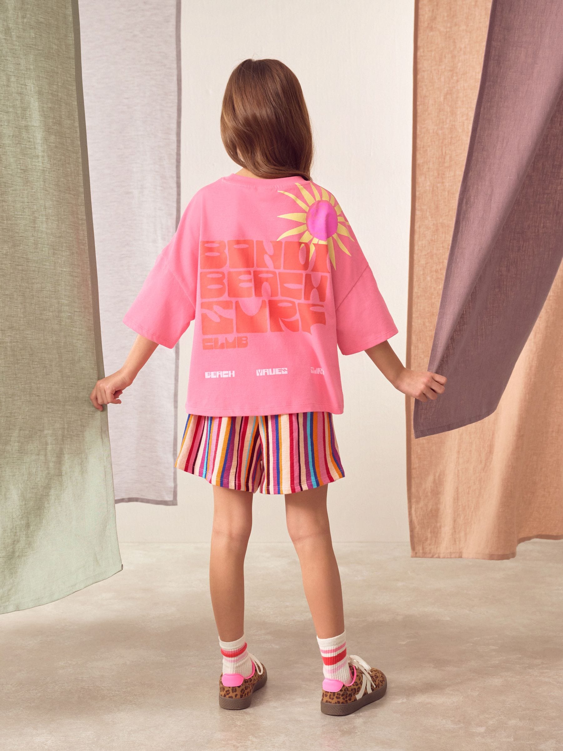 お得なトリオ 【夏コレ】 US限定 ★PINK★ ポーチ Buy Pink Bondi Stripe 100% Cotton T-Shirt And Shorts Set (3