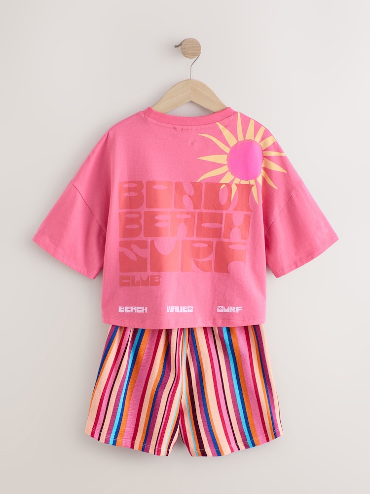 Pink Bondi Stripe 100% Cotton T-Shirt And Shorts Set (3-16yrs) - Image 7 of 10