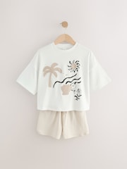 Cream Crochet Applique 100% Cotton T-Shirt And Shorts Set (3-16yrs) - Image 1 of 5