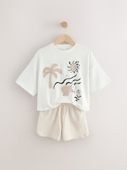 Cream Crochet Applique 100% Cotton T-Shirt And Shorts Set (3-16yrs) - Image 2 of 5