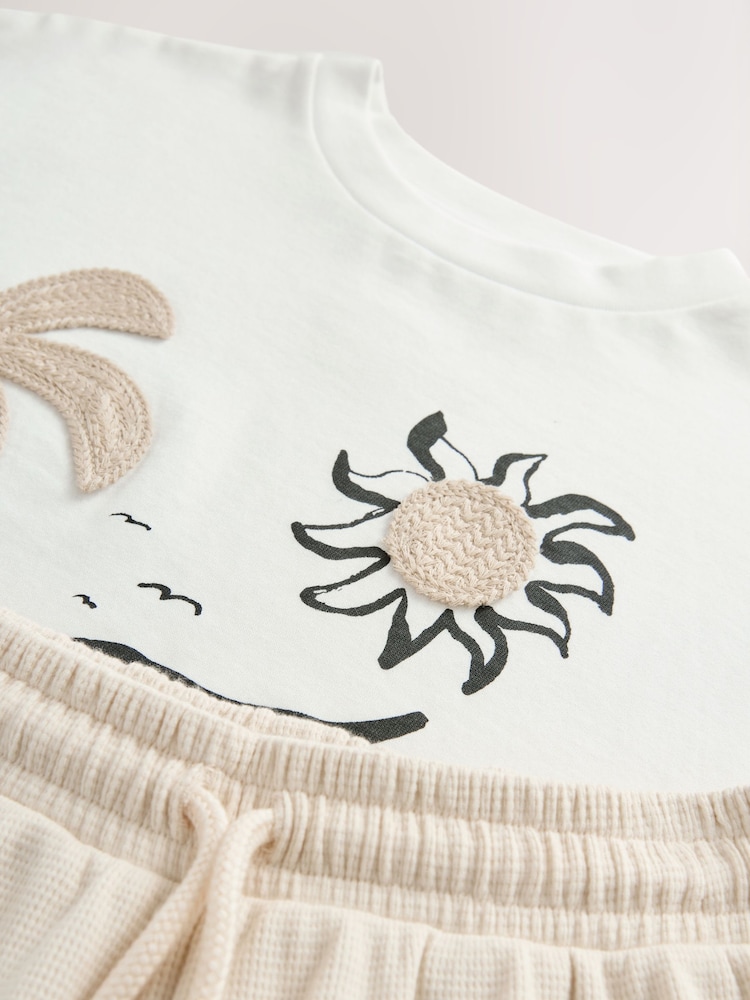 Cream Crochet Applique 100% Cotton T-Shirt And Shorts Set (3-16yrs) - Image 5 of 5