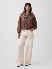 Gap Brown Vintage Soft Oversized Logo Zip-Up Hoodie - Image 3 of 4