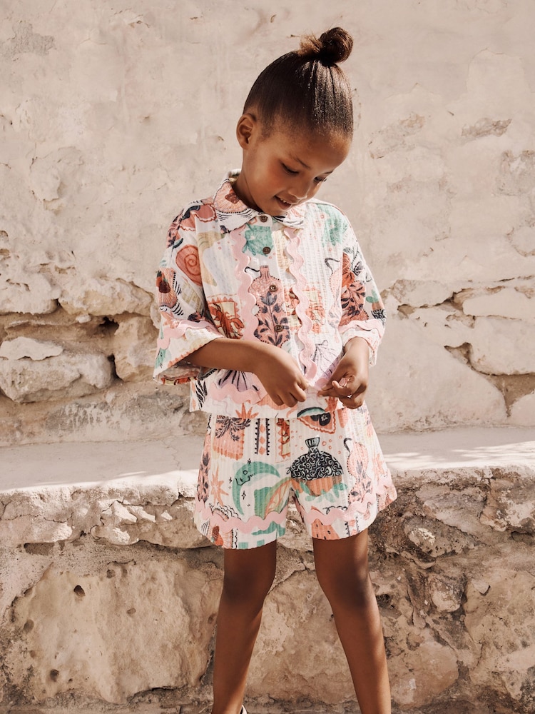 Multi 100% Cotton Printed Textured Shirt And Shorts Set (3-16yrs) - Image 1 of 4