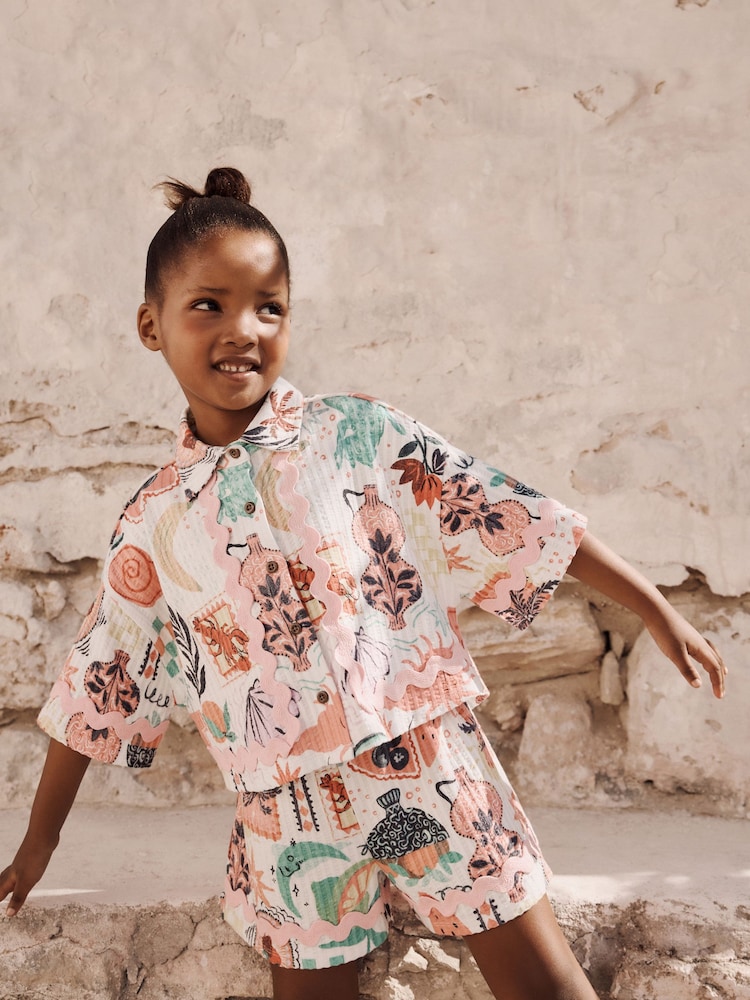 Multi 100% Cotton Printed Textured Shirt And Shorts Set (3-16yrs) - Image 2 of 4