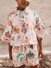Multi 100% Cotton Printed Textured Shirt And Shorts Set (3-16yrs) - Image 4 of 4
