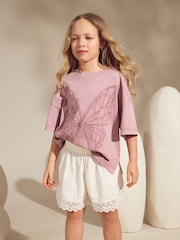 Dusky Purple Butterfly T-Shirt And Textured Shorts Set (3-16yrs) - Image 1 of 4