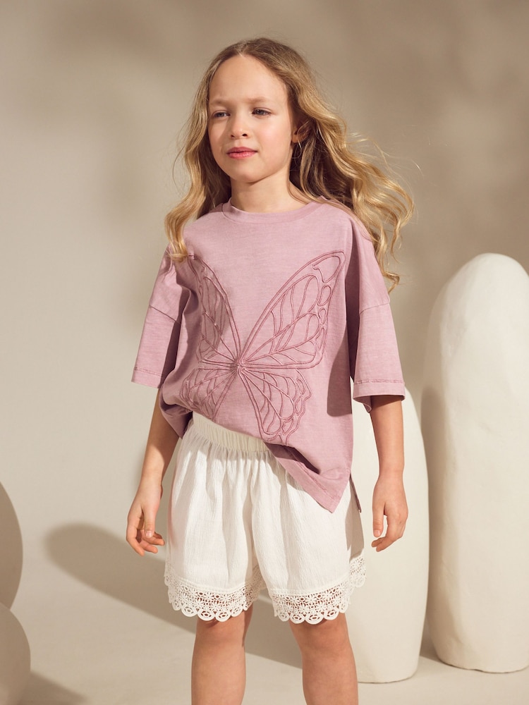 Dusky Purple Butterfly T-Shirt And Textured Shorts Set (3-16yrs) - Image 1 of 4