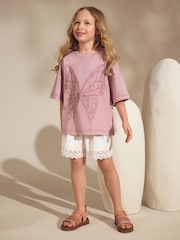 Dusky Purple Butterfly T-Shirt And Textured Shorts Set (3-16yrs) - Image 2 of 4