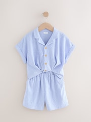 Blue Broderie Textured Shirt And Shorts Set (3-16yrs) - Image 2 of 5