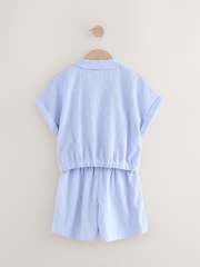 Blue Broderie Textured Shirt And Shorts Set (3-16yrs) - Image 3 of 5