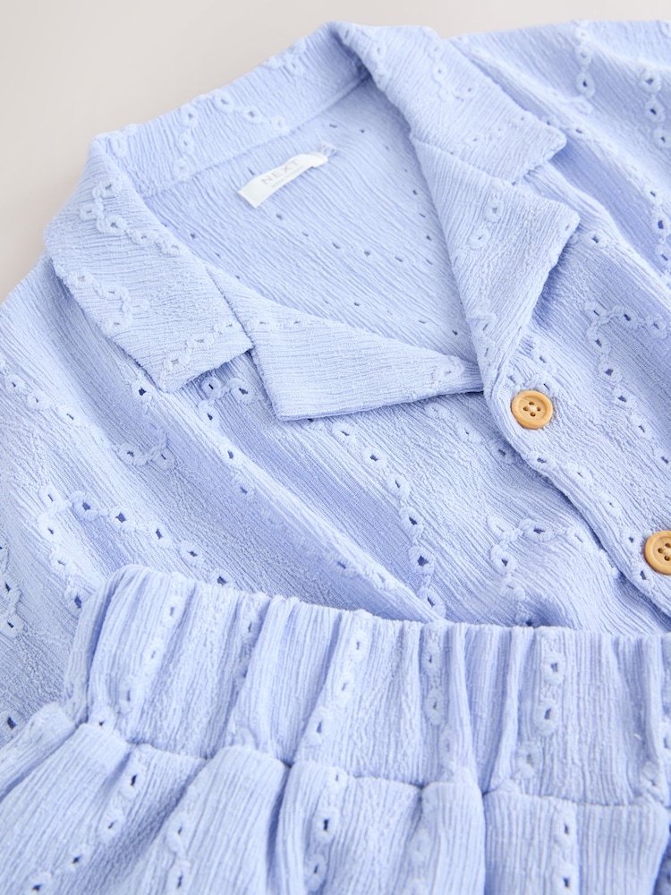 Blue Broderie Textured Shirt And Shorts Set (3-16yrs) - Image 5 of 5