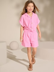 Pink Broderie Textured Shirt And Shorts Set (3-16yrs) - Image 2 of 9