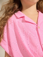 Pink Broderie Textured Shirt And Shorts Set (3-16yrs) - Image 4 of 9