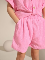 Pink Broderie Textured Shirt And Shorts Set (3-16yrs) - Image 5 of 9